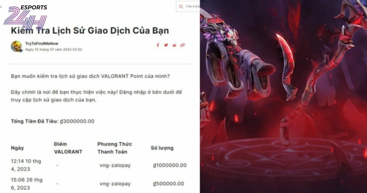 Lịch sử nạp Valorant: Cách kiểm tra giao dịch VP đã nạp nhanh nhất 1 Cách xem lịch sử nạp Valorant