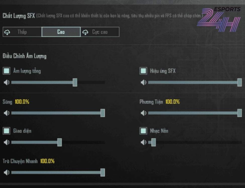 Setting PUBG chuẩn nhất 2026: Tối ưu đồ họa & điều khiển cho mọi cấu hình máy 5 Cài đặt âm thanh PUBG