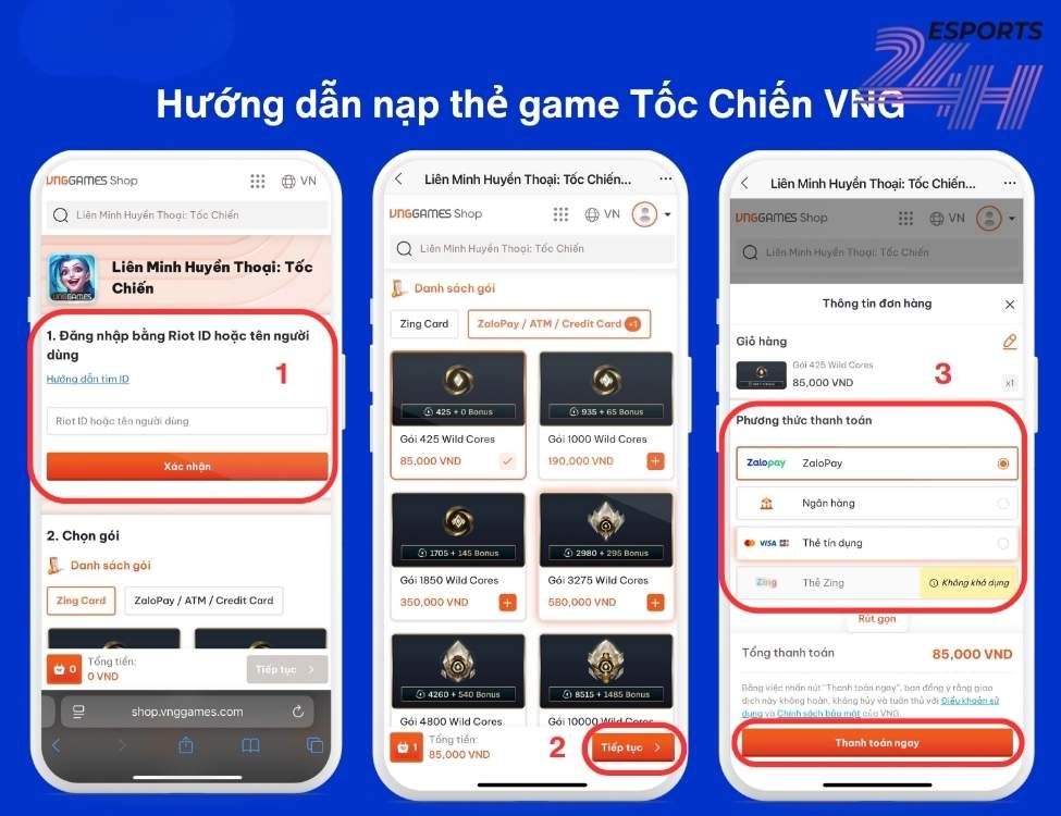 Hướng dẫn cách nạp Tốc Chiến an toàn, nhận chiết khấu cao nhất 2026 2 Hướng dẫn chi tiết từng bước nạp Tốc Chiến