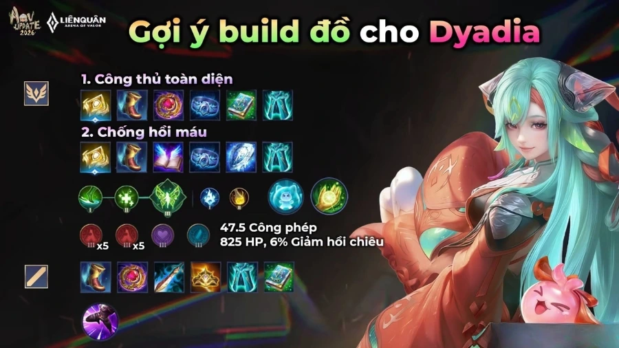 Gợi ý build đồ, bảng ngọc và phù hiệu cho Dyadia