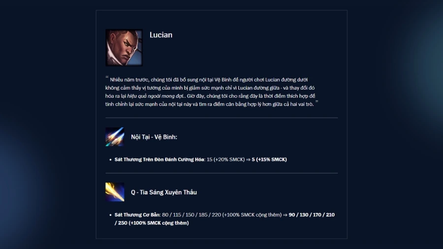 Chi tiết bản cập nhật LMHT 26.19: Aatrox hồi sinh, Nasus lên thớt 10 Lucian được điều chỉnh để cân bằng hơn tại đường giữa và đường dưới