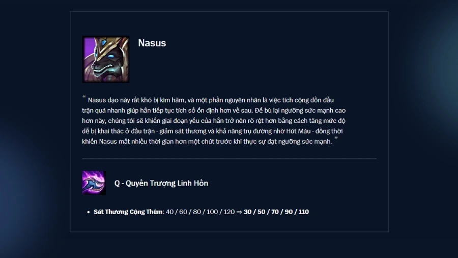 Chi tiết bản cập nhật LMHT 26.19: Aatrox hồi sinh, Nasus lên thớt 6 Nasus bị giảm nhẹ sát thương từ kỹ năng Q
