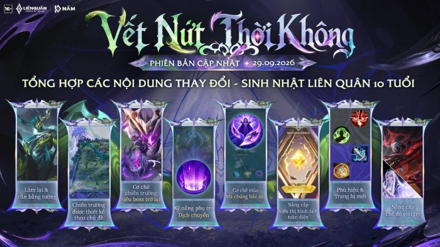 Liên Quân bản cập nhật Vết Nứt Thời Không 29/9/2026: Mùa S4, tướng Evita Và 3 siêu boss 1 Tổng quan về bản cập nhật Liên Quân Mobile 29/09